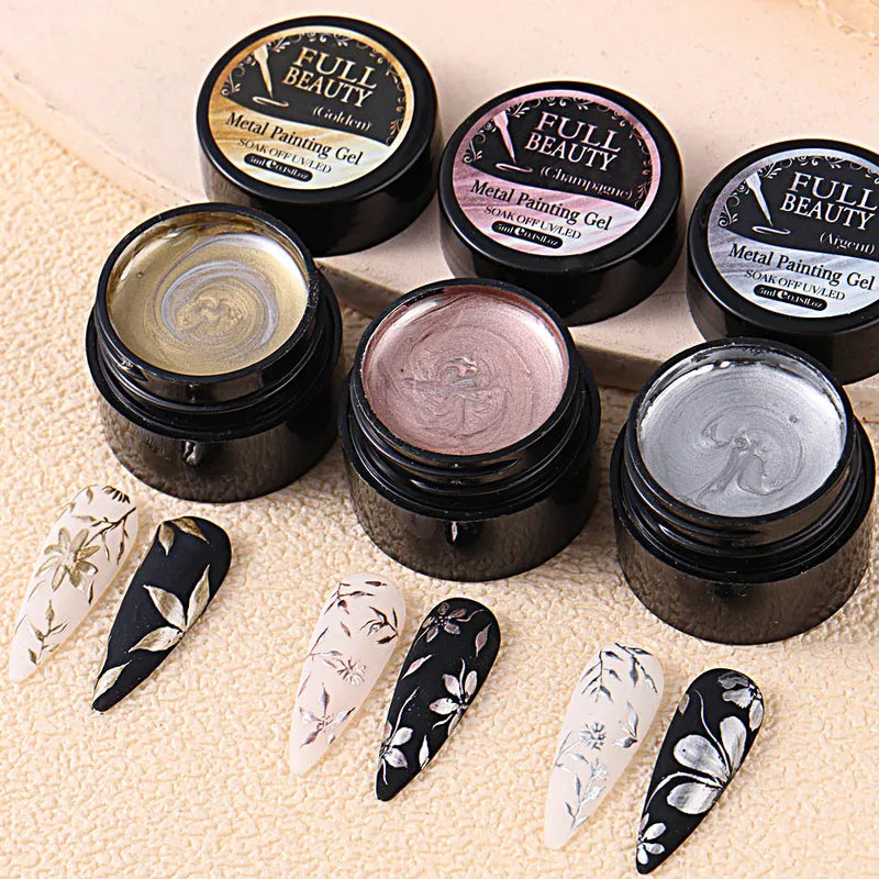 5ml Metallic Chrome Gel Polish Set - Gold Silver Rose Gold Mirror Nail Art