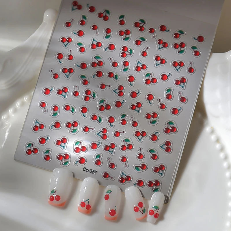 Self-Adhesive Cherry Nail Stickers - Cute Summer Fruit Design for Nails