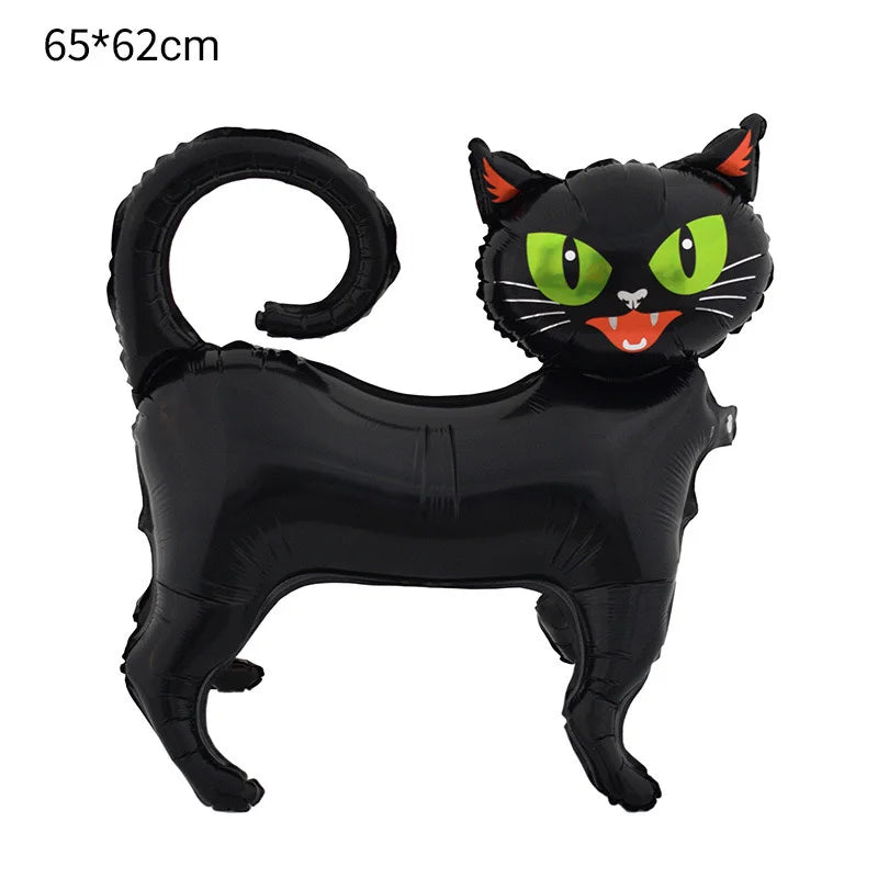 Halloween Black Cat Balloon Decoration with 4D Cartoon Standing Design, Green Eyes, Aluminum Foil, Binding Cloth Style
