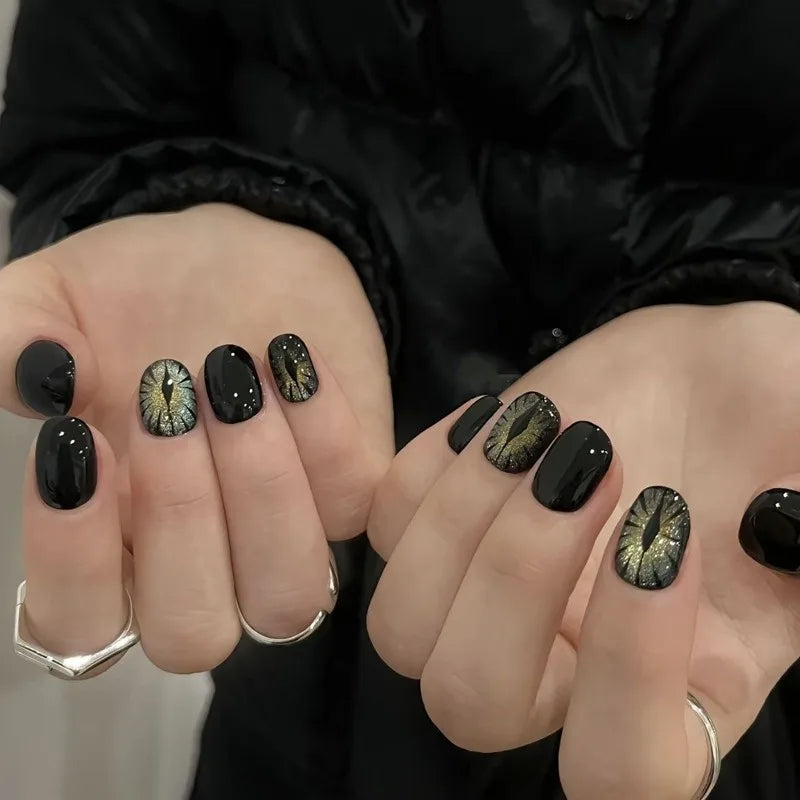 Halloween Black Snake Devil's Eye Nail Art Set - Short Armor Press On Nails