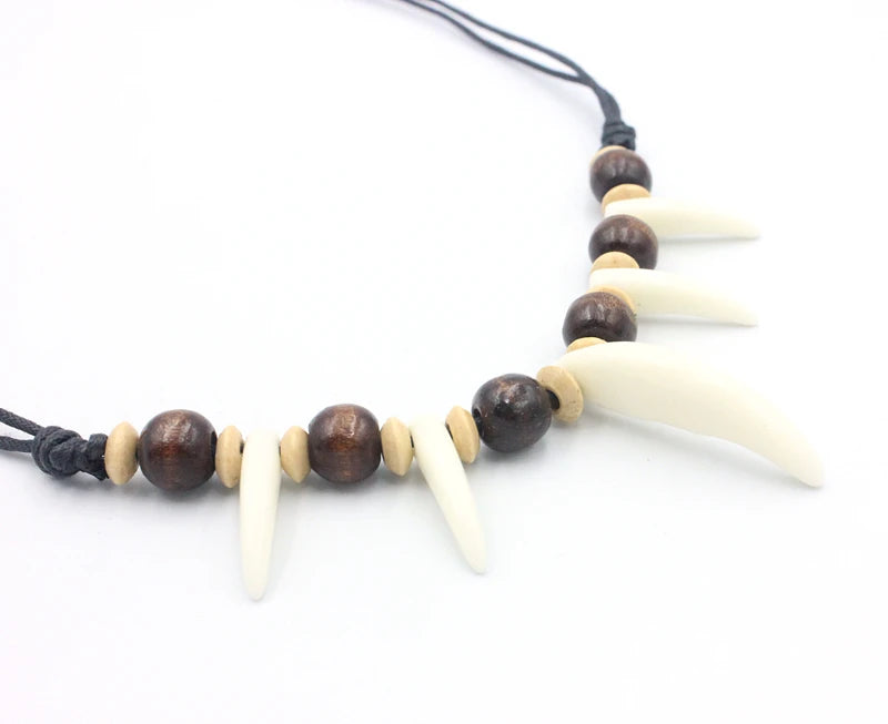 Beaded Wolf Teeth Necklace Adjustable Couple Amulet Jewelry