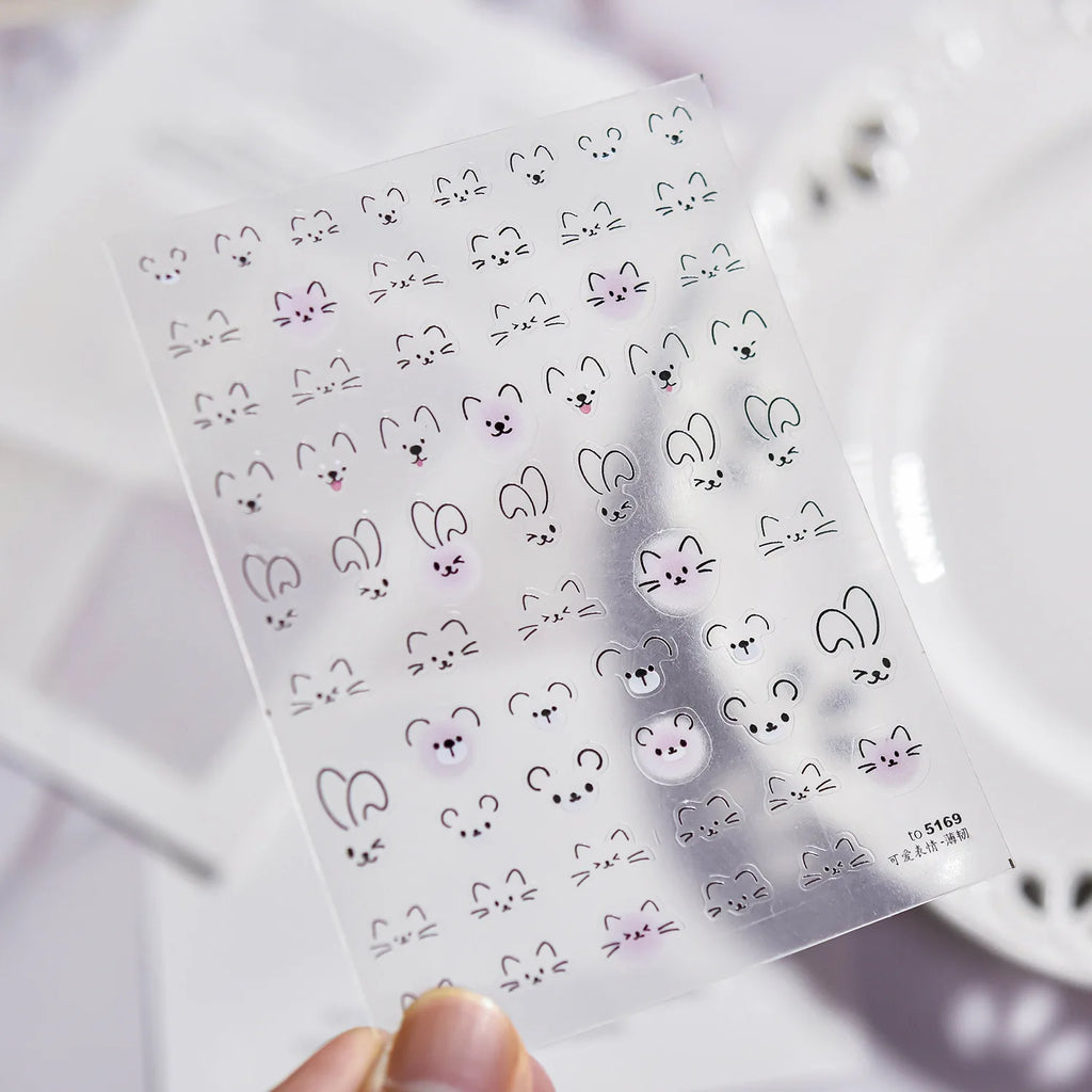 Cute Cat Design Nail Stickers - 3D Self-Adhesive Manicure Decals