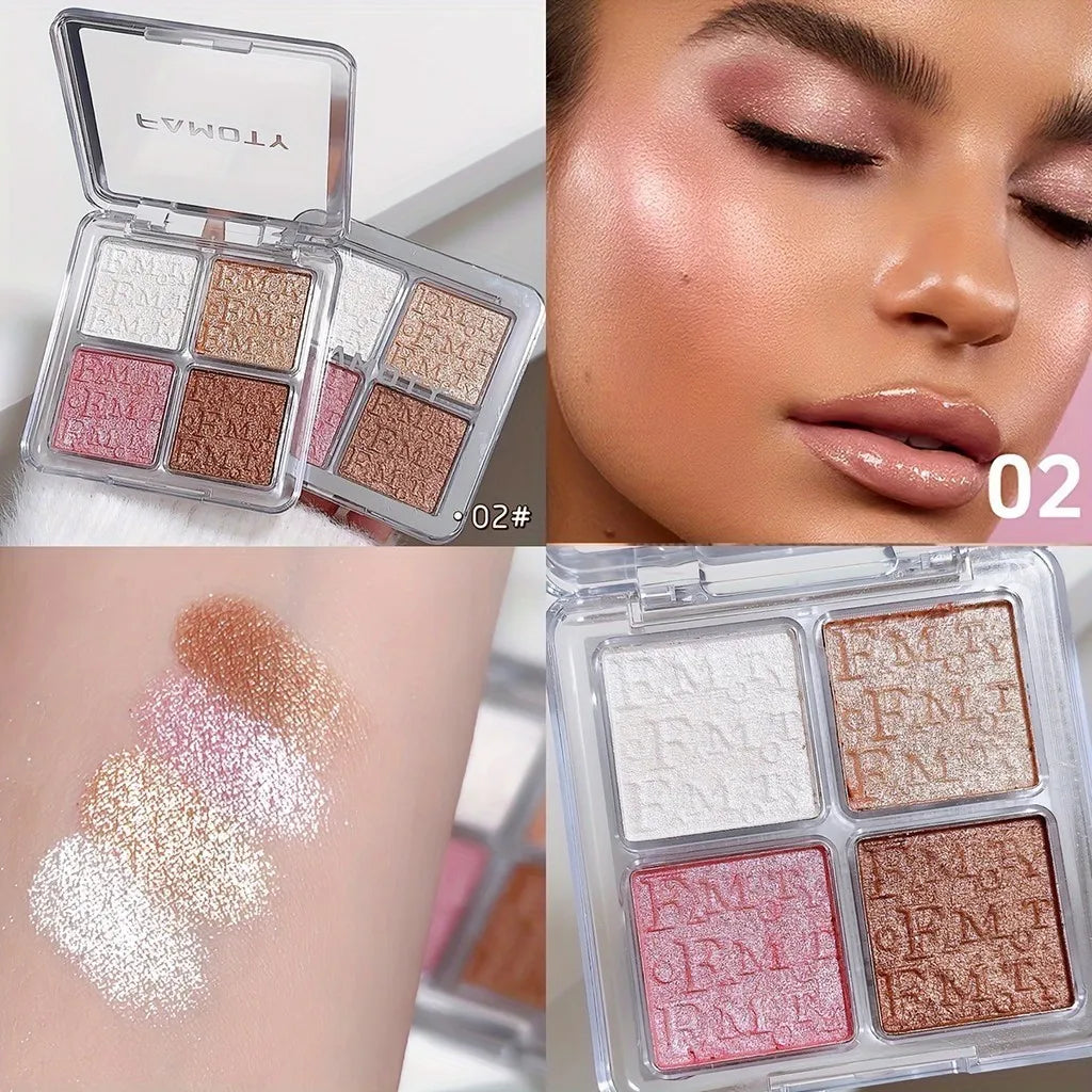 4 Color Highlighter Palette Makeup Illuminator Glitter Baked Powder Face Palette