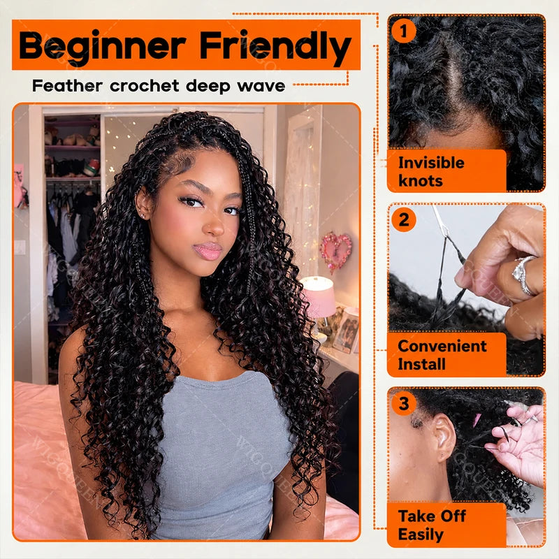 Kinky Curly Crochet Hair Extensions Pre-Looped Human Hair Knotless Boho Style