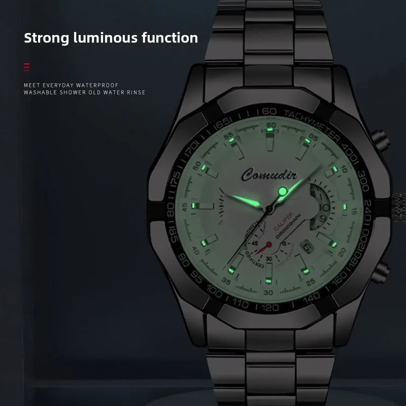 Quartz Watch Movement for Men Non-Noctilucent Waterproof Luminous Simple Steel Band
