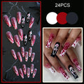 Blood Color Halloween Fake Nails Set - Long Coffin Style with Ghost Face Print