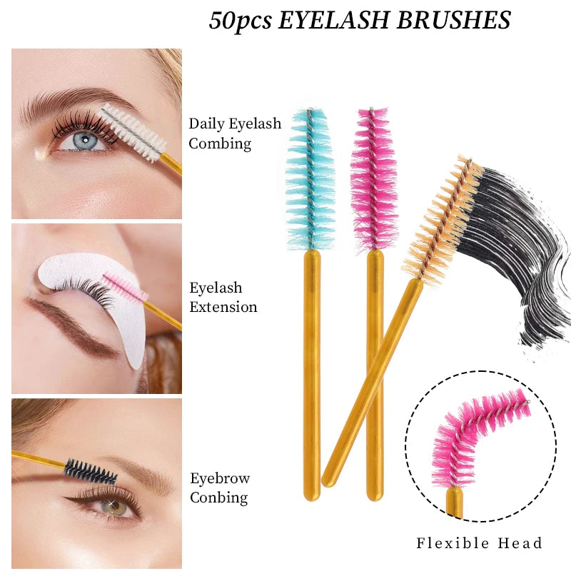 50Pcs Disposable Eyelash Makeup Brush Mascara Wands - Mini Eye Lash & Eyebrow Comb Set