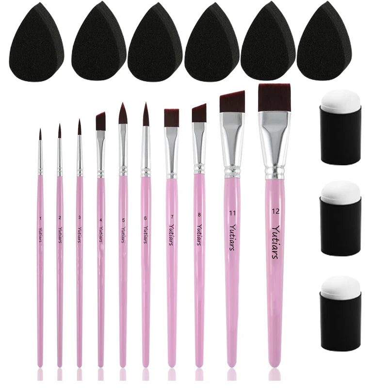 10-Piece Face Brush Set with Finger Sponges and Paint Sponges for Art & Crafting