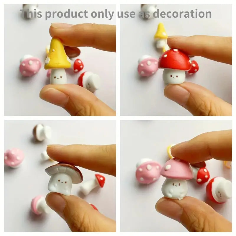 8 Pieces Decorative Mini Emoji Mushroom Resin Statues for Garden & Holiday Decor