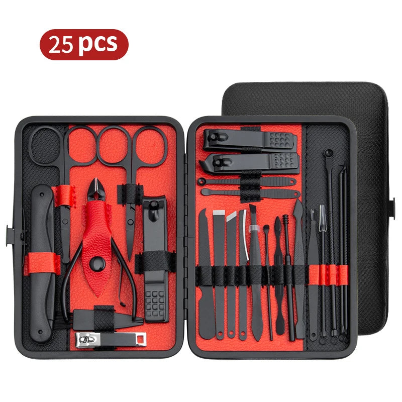 Professional Manicure & Pedicure Set 10/15/25 pcs Nail Clipper Kit with Portable Case