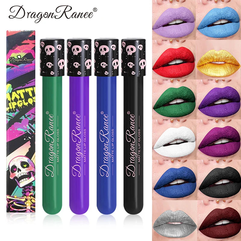12-Color Halloween Lip Gloss Makeup Set Waterproof Matte Lipstick for Holiday Cosplay