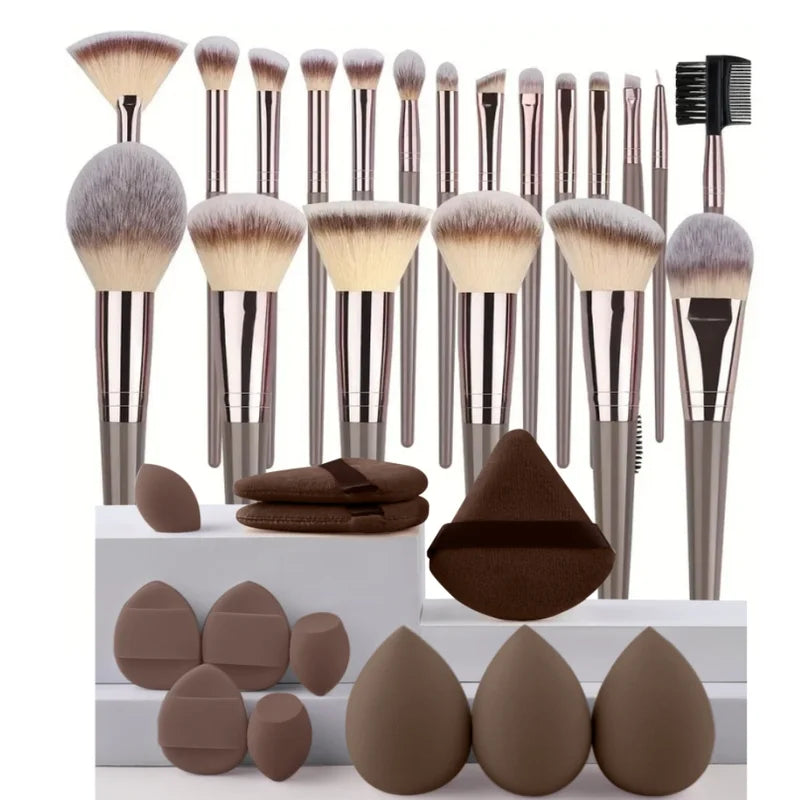 Makeup Brush Set with Sponges and Puffs - 20 Pieces for Face & Eye Makeup