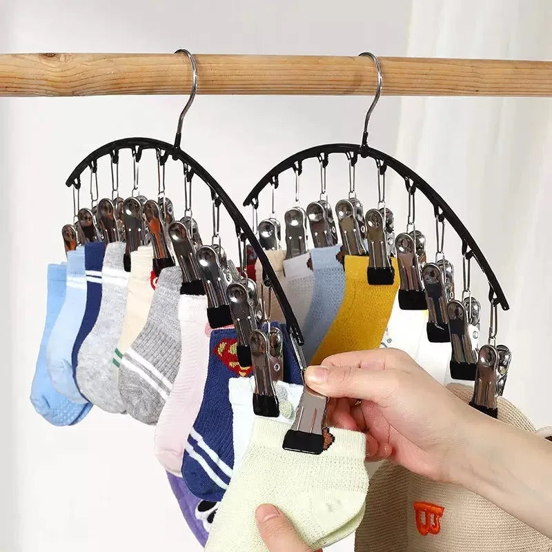 Multi-Shape Metal Hangers with 10 Clothespins for Closet Pants Hats Organizer