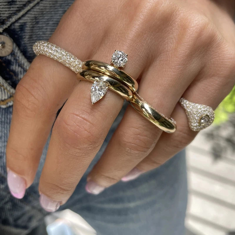 Stainless Steel Floating Zircon Ring for Women - Geometric Vintage Jewelry