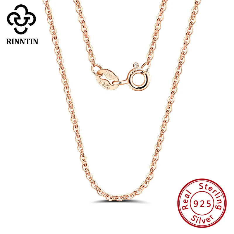 Sterling Silver Cable Chain Necklace for Women - Thin Rose Gold Finish