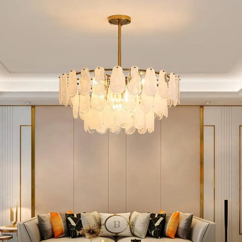 Luxury Ceiling Chandelier - French Retro Cloud Glass Lighting Fixture for Living Room and Bedroom