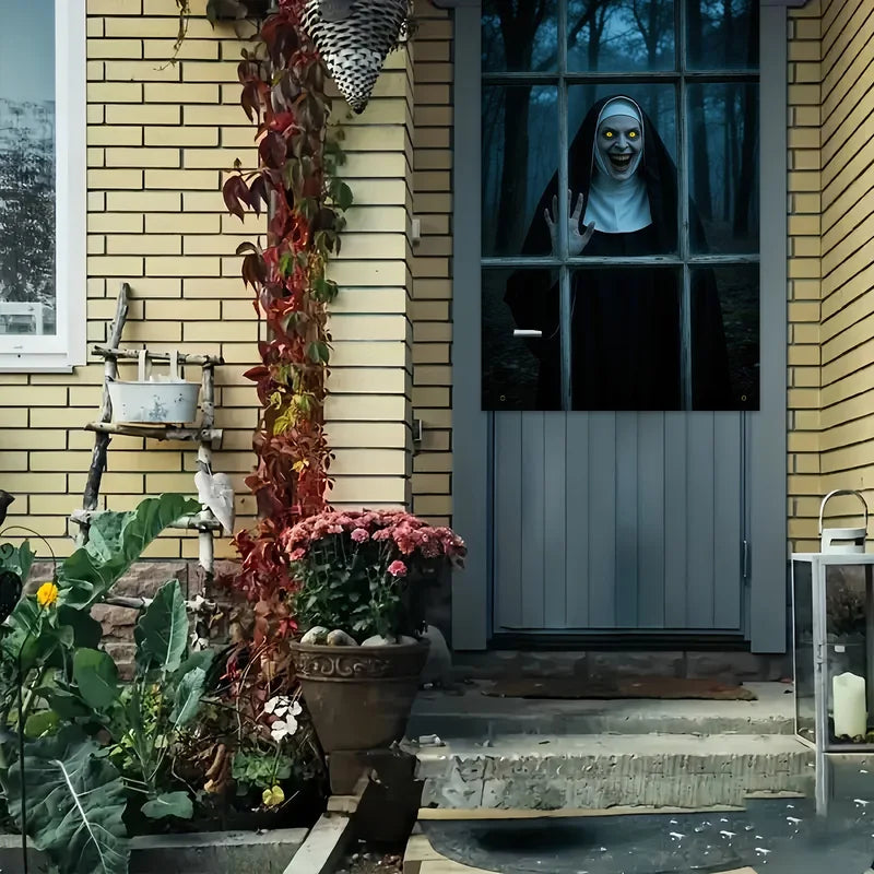 Halloween Ghost Nun Banner - Dark Forest Haunted House Indoor Outdoor Decor