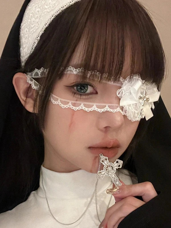 Women Heart Cross Lace Eye Mask Halloween Lolita Gothic Cosplay Accessories
