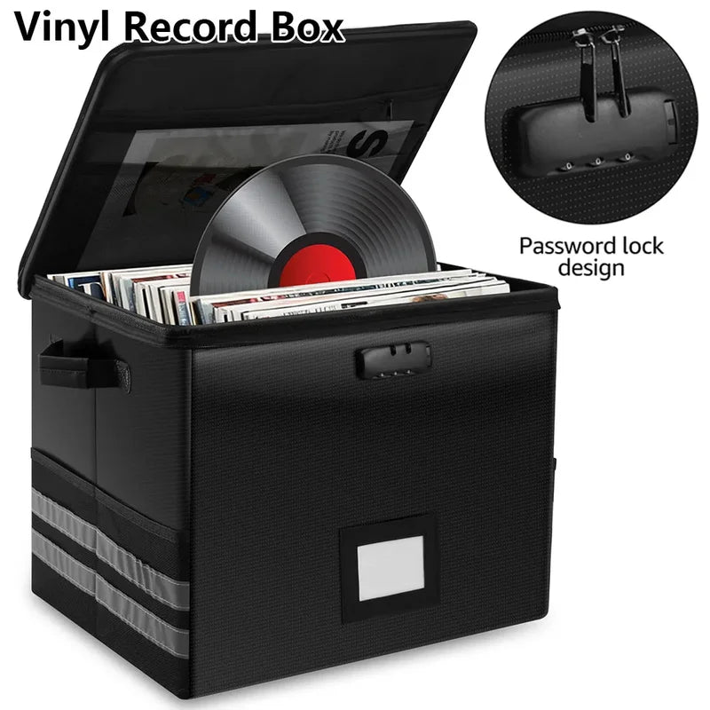 Fireproof Waterproof Vinyl Record Storage Box with Lock - Holds 150+ LP Albums