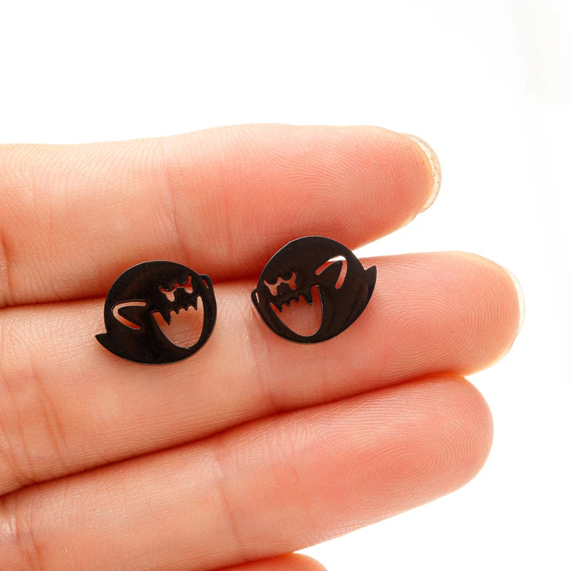 Cute Cartoon Ghost Earrings Set - Halloween Jewelry Minimalist Studs