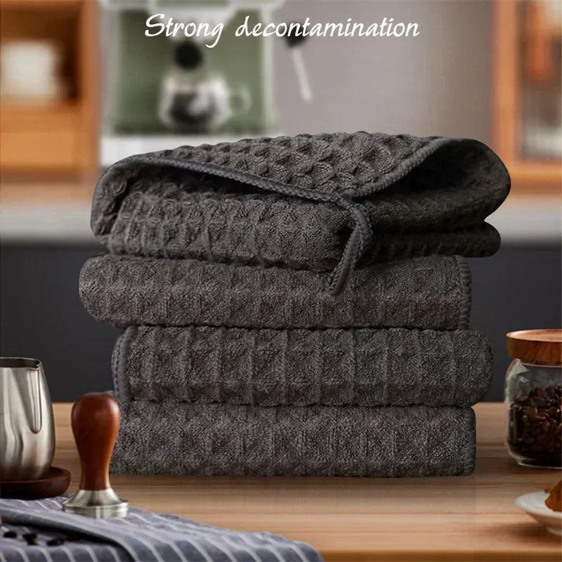 Microfiber Coffee Bar Cleaning Towels 4-Pack - Absorbent Home Barista Cloths