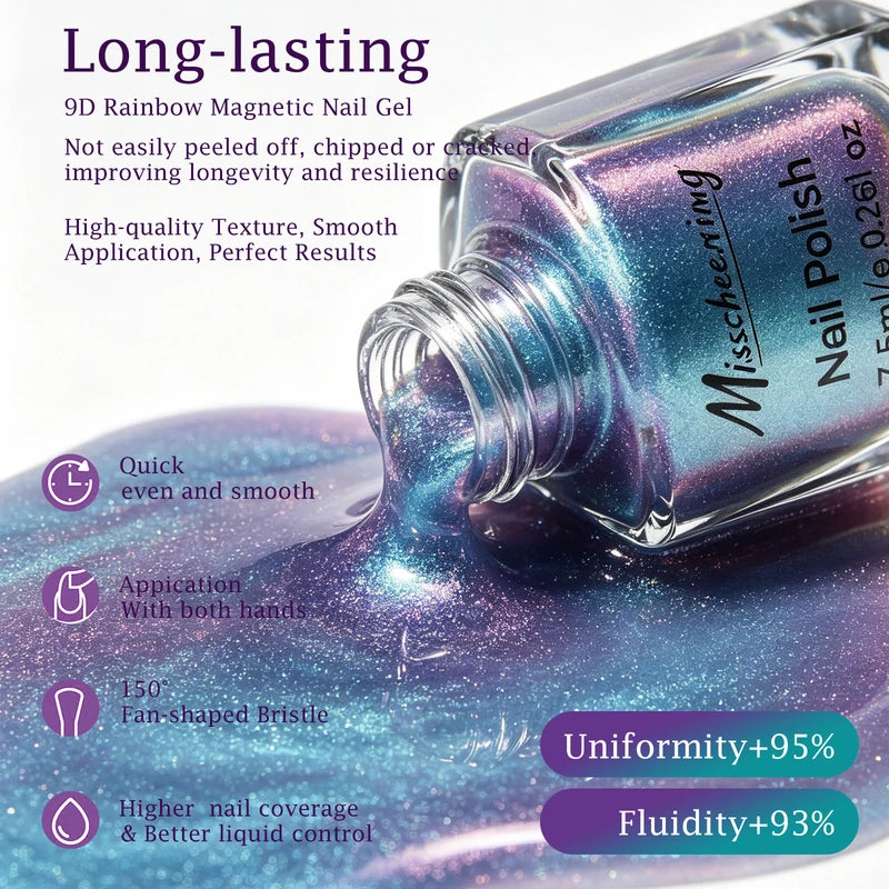 7.5ml Rainbow Magnetic Nail Polish - Quick Dry Cat Eye Varnish for DIY Nail Art