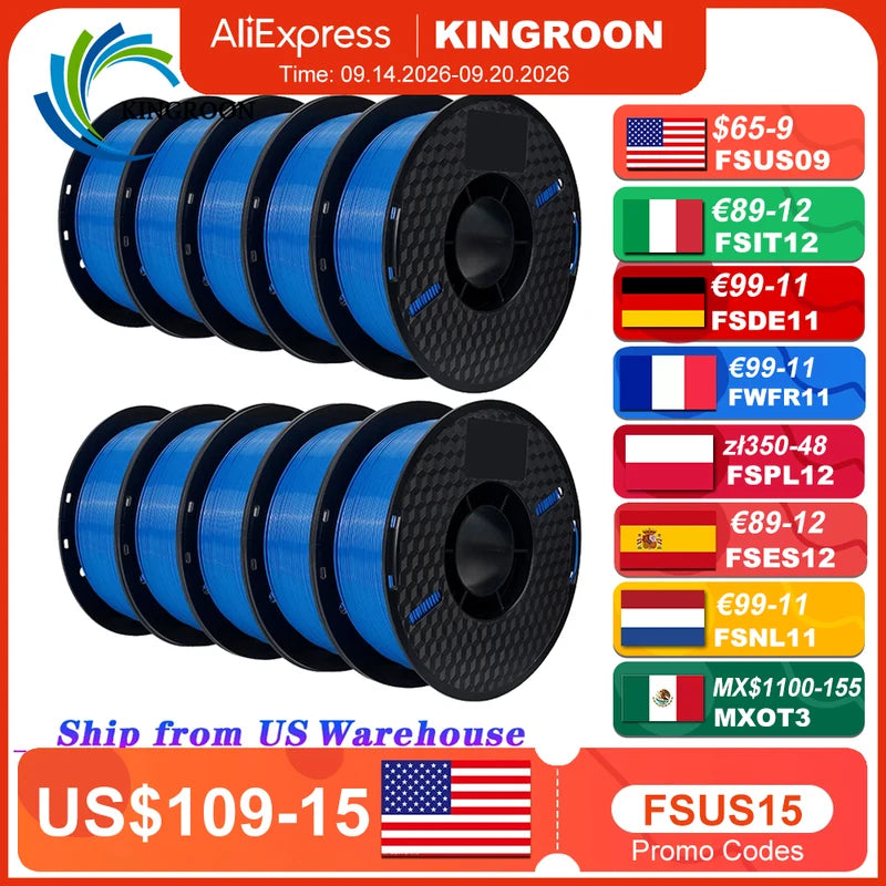 10kg PLA & PETG 3D Printer Filament Set - 1.75mm Multiple Colors & Materials