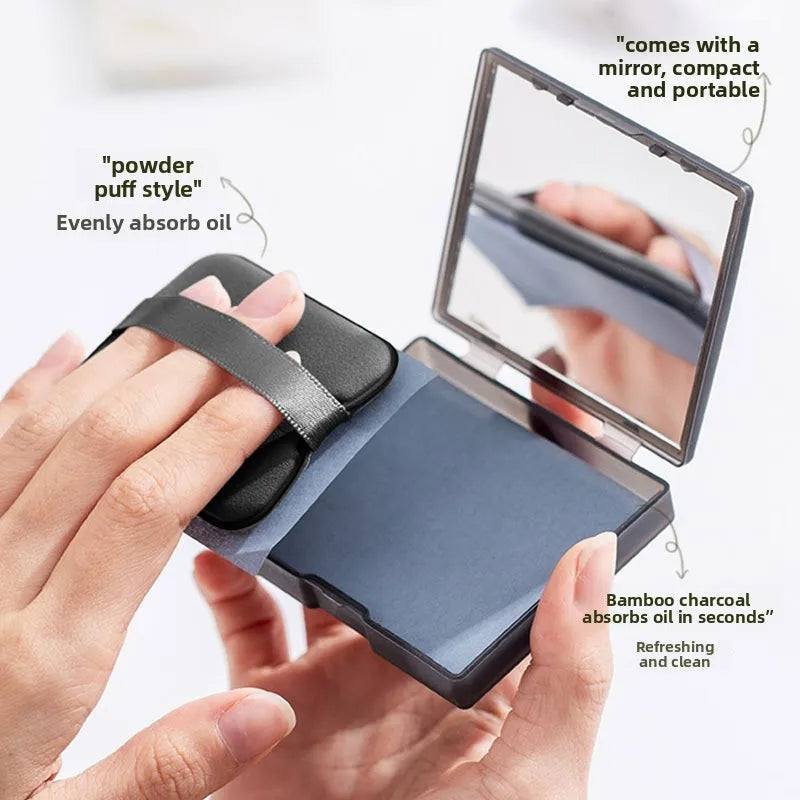 Portable Oil Blotting Paper with Powder Puff Mirror Face Sheets Matte Finish