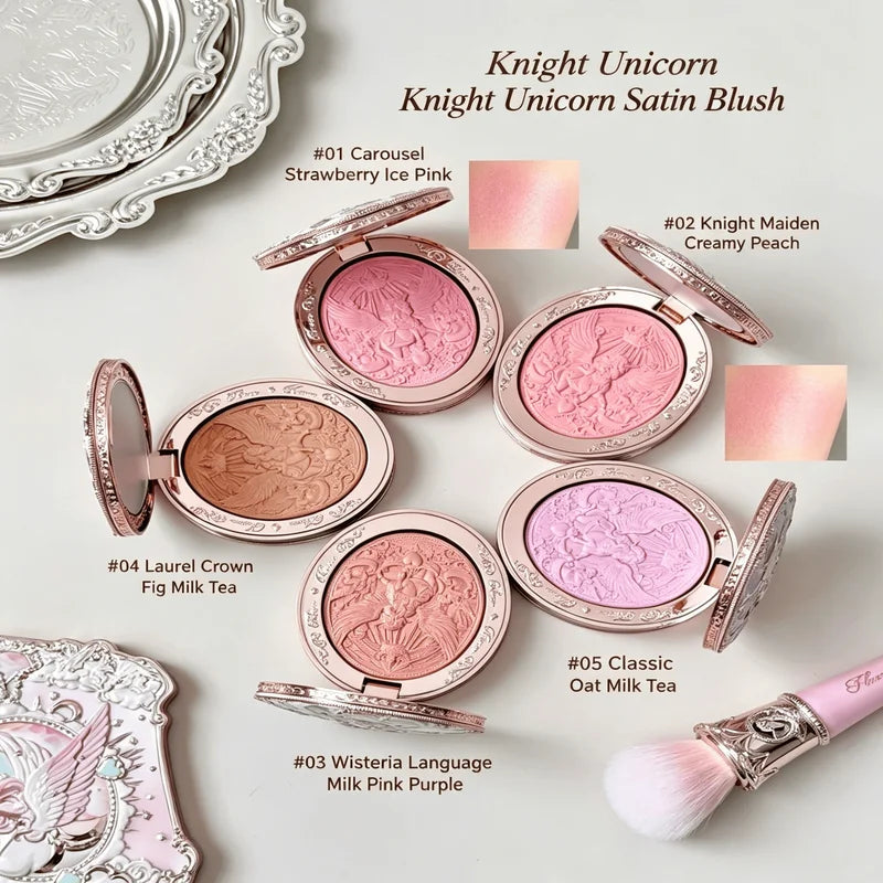 Unicorn Series Embossed Blush Face Makeup Palette with Free Brush - Random Color