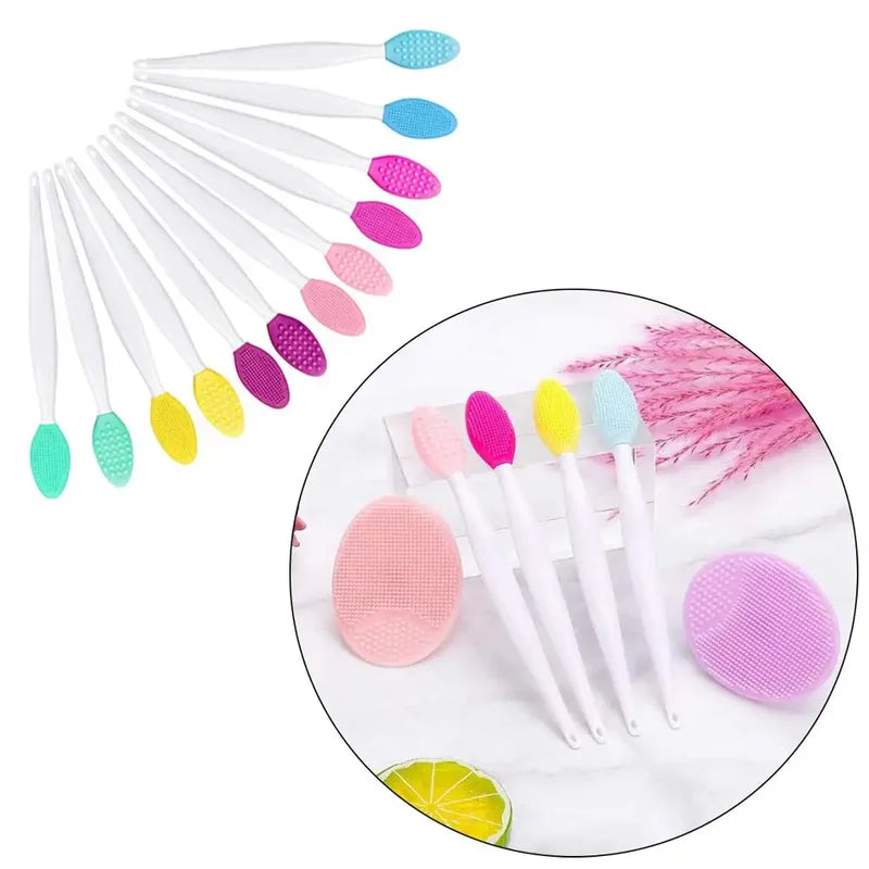 Silicone Lip & Nose Exfoliating Brush Set - Double-Sided Makeup Tools