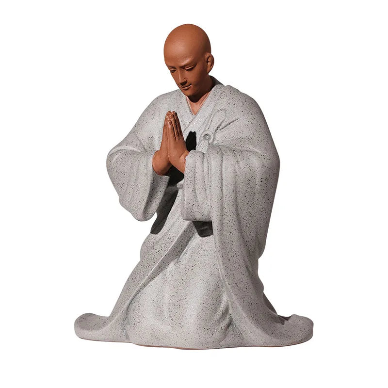 Chinese Style Sand Kneel Pray Buddha Statue Home Decor Zen Temple Ornament