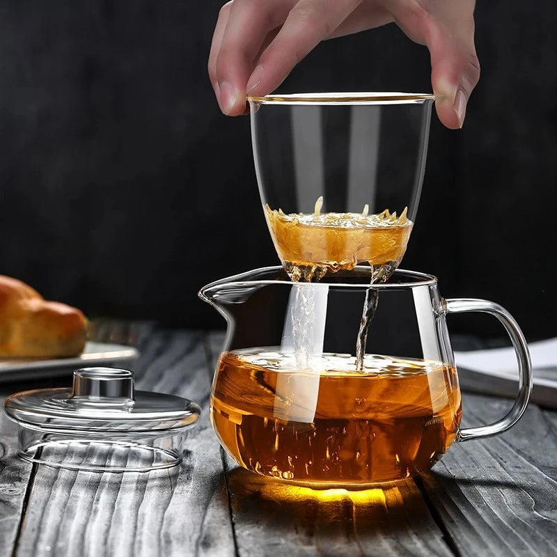 Glass Teapot Penguin Shape Chinese Tea Ceremony Set 480ML 600ML Transparent