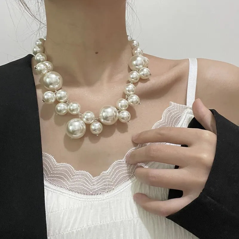 Elegant Imitation Pearl Necklace for Women Big Beads Choker Bridal Jewelry Gift