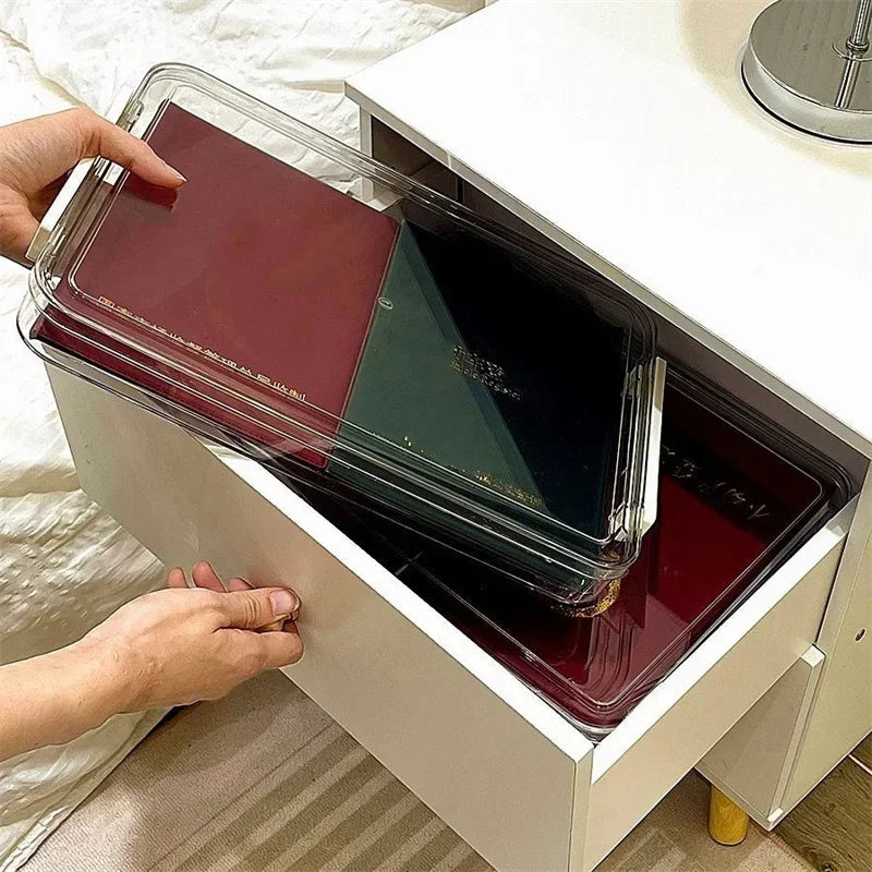 Acrylic Desktop Paper Storage Box with Lid - Clear File Organizer for A4 Documents