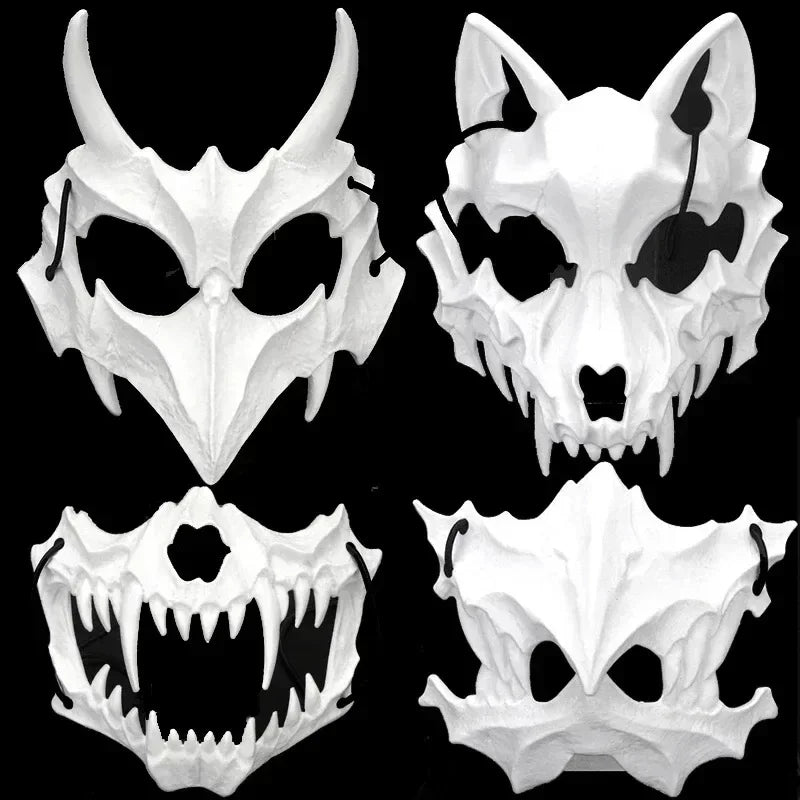 Horror Skull Mask with Long Teeth Demon Skeleton Cosplay Halloween Prop