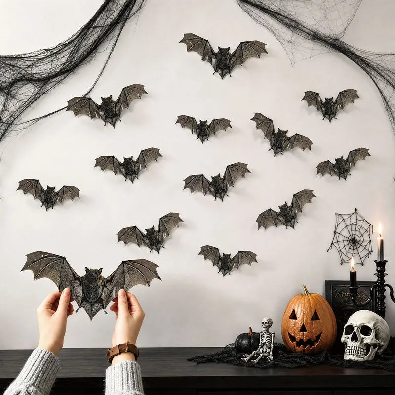 12pcs Halloween Bat Wall Stickers Waterproof PVC Decals for Home & Party Decor