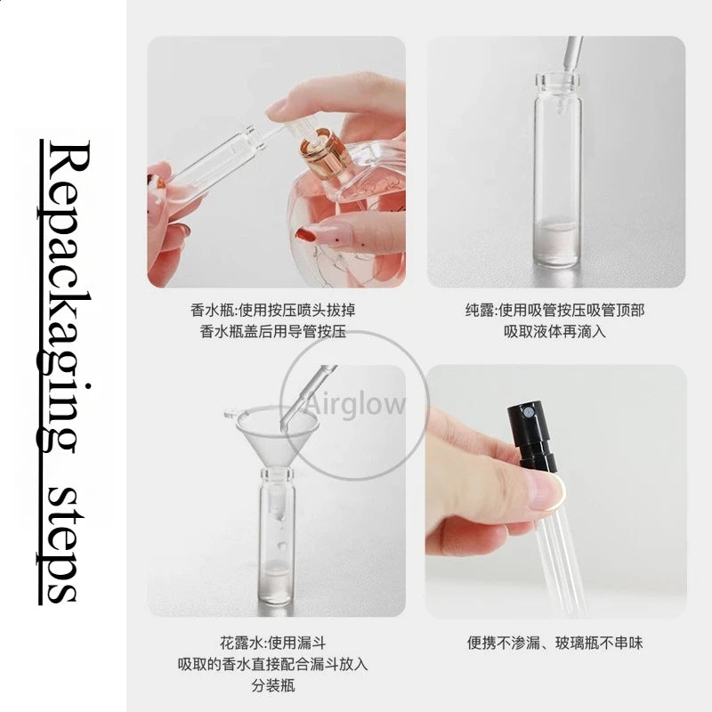 Mini Glass Perfume Spray Bottles Set - Travel Size Refillable Vials, Black & White