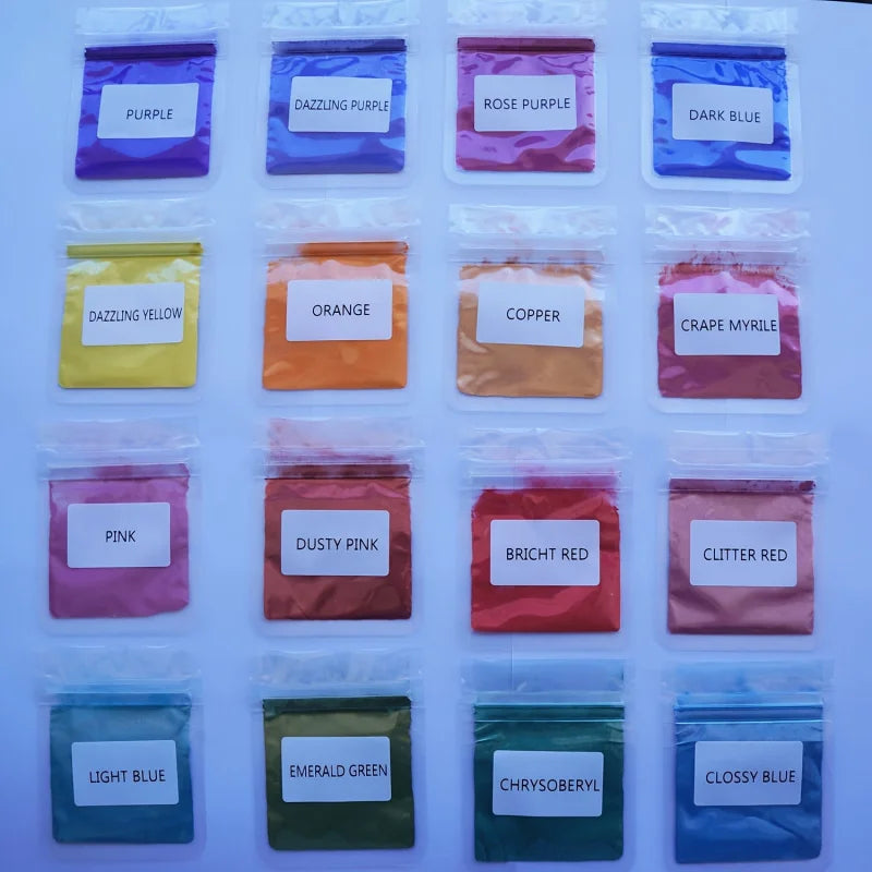16-Color Mica Powder Set - Natural Pigment for Resin, Soap & Candle Coloring