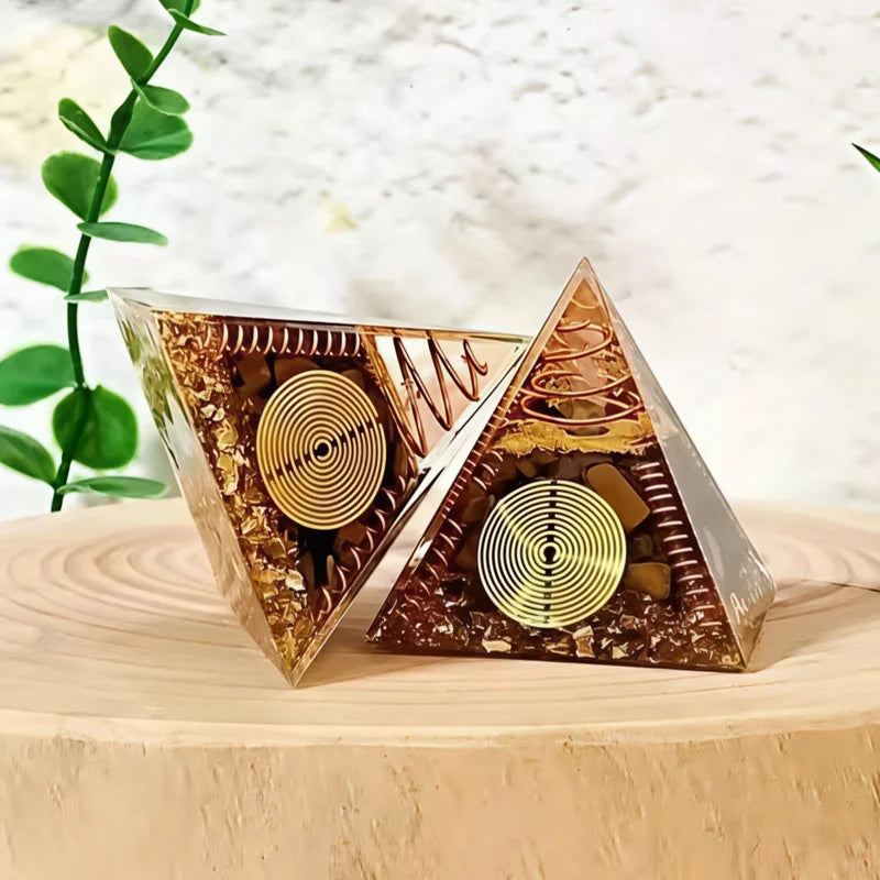 Crystal Pyramid with Tiger Eye Stones for Home Decor, Desktop Ornament