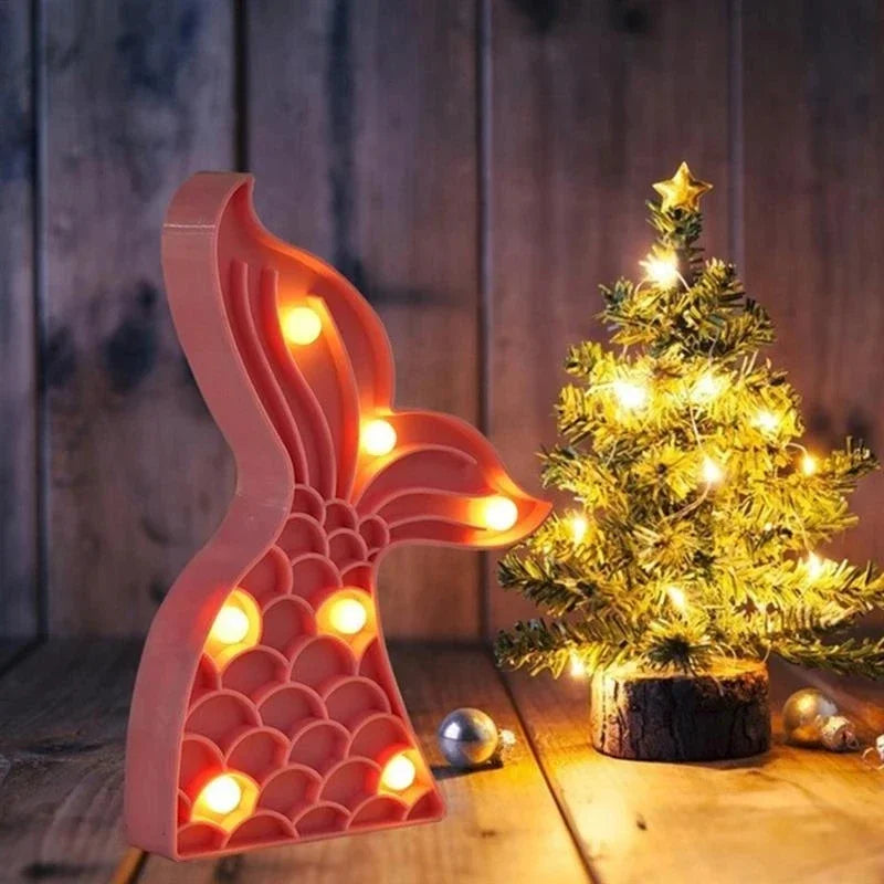 Mermaid Tail LED Night Light Indoor Lamp Kids Bedroom Decor Cute Cartoon Gift