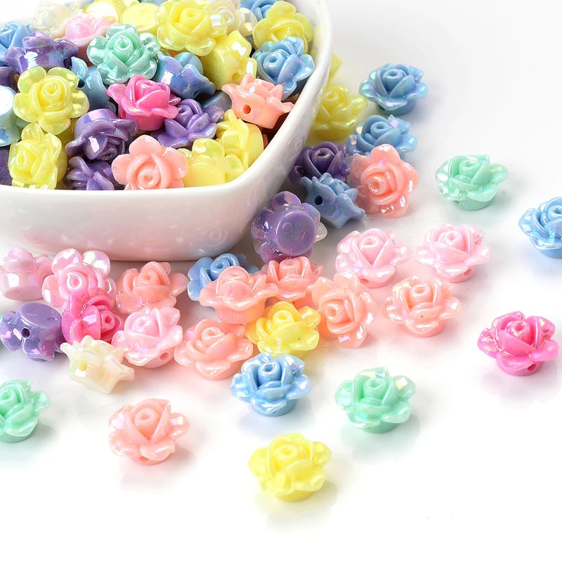 50pcs Acrylic Beads 13x8mm Multicolor Rose Flower Spacer Jewelry Making Supplies