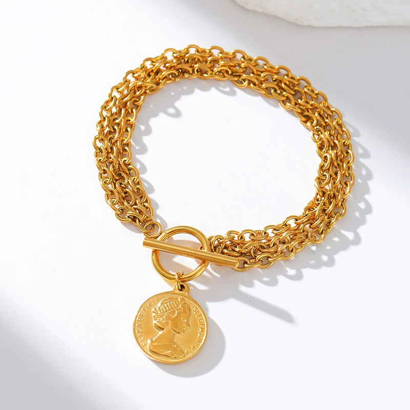 Trendy Gold & Silver Coin Charm Bracelet for Women & Girls - Adjustable Jewelry Gift