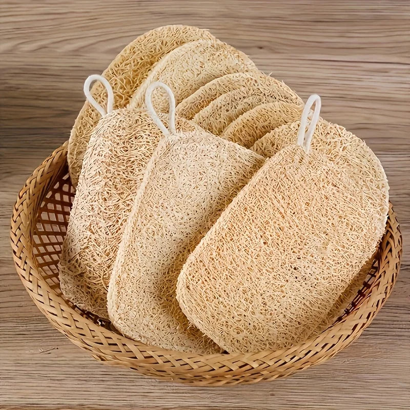 Natural Loofah Exfoliating Sponges - Gentle Body Scrubber for Shower & Bath, Bamboo Fiber Cleaning Pads, 4-6 Pack