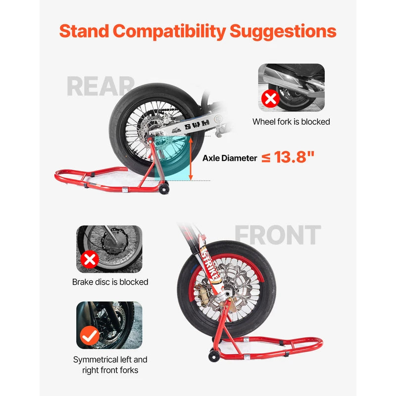 Motorcycle Stand Lift Combo Set - Support Up to 850lbs for Front & Rear Wheels