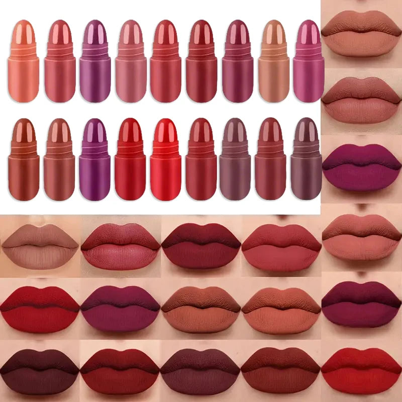 Mini Lipstick Set with Lip Gloss & Lip Liner - Matte, Waterproof, Long-Lasting, Travel Style