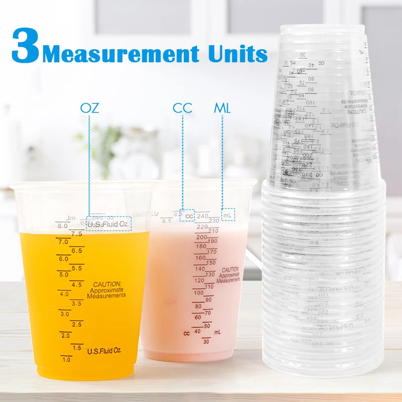 Disposable Measuring Cups with Stirring Sticks for Baking, Painting, Mixing - 8oz, Multi-Color