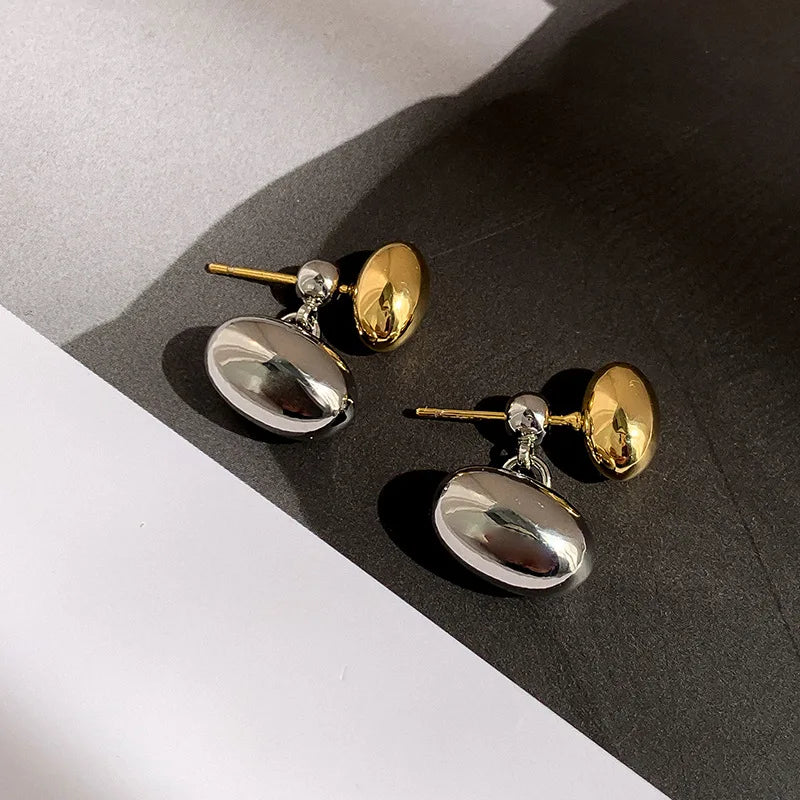 Geometric Oval Metal Stud Earrings for Women Girls - Versatile Party Jewelry
