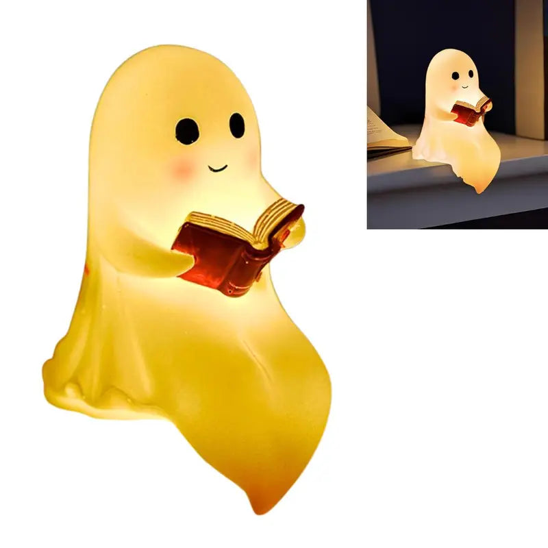 Cute Ghost Reading Book Lamp - Halloween Night Light for Bedroom & Decor
