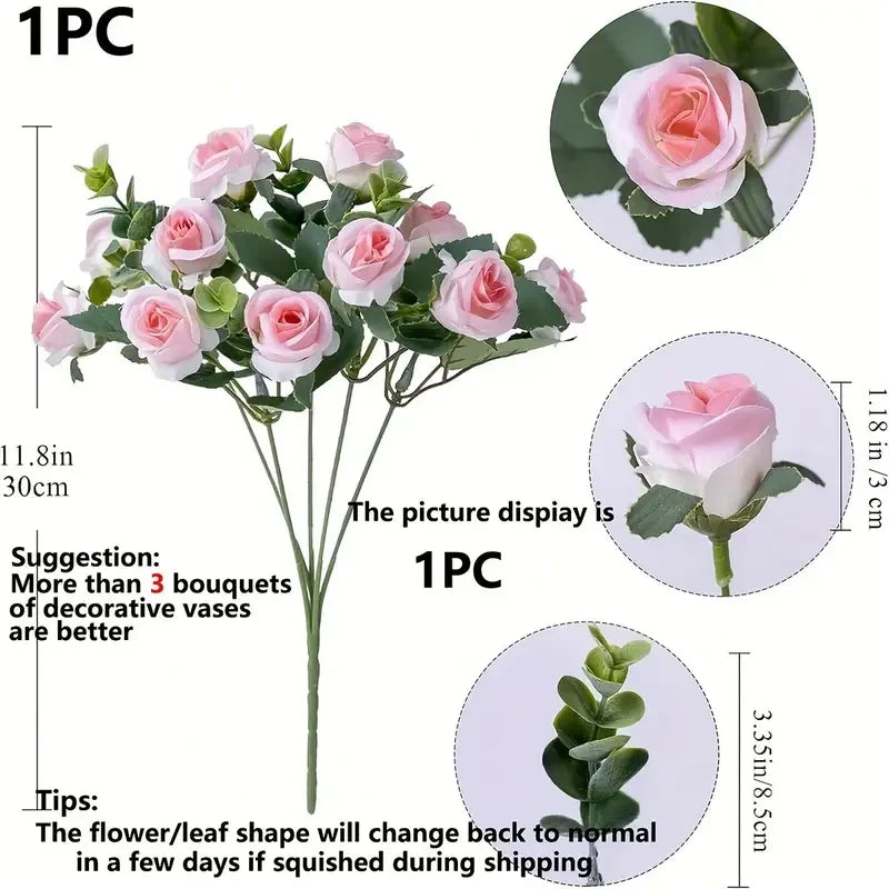 Artificial Flower Bouquet with Roses and Eucalyptus for Wedding & Home Decor