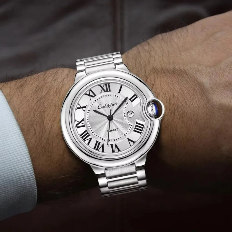 Luxury Men's Watch with Round Dial and Stainless Steel Band – Multiple Colors